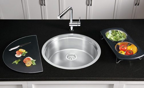 Kitchen Designs by Ken Kelly Blanco Sink in the Round Party Cutting Board