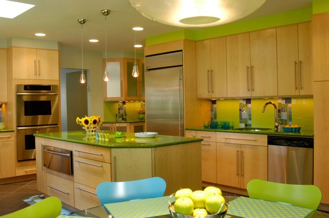 Kosher Kitchen in Woodmere Long Island with Unique Green Retro Style