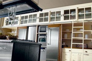 European Kitchen Design with stainless steel, kitchen ladder, and hideaway doors