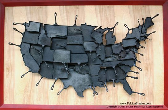Mural of Iron Kitchen Skillets in the Shape of Each State