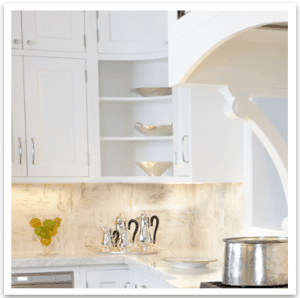 Kitchen Designs by Ken Kelly White Kitchen ideas showing radius curve as a corner detail in the kitchen design