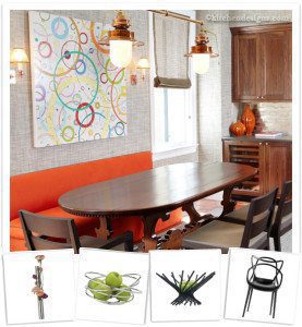 kitchen table with abstract art above and bench nook photo