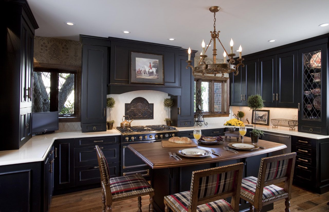 Luxury Black Kitchen with Distressed Cabinets