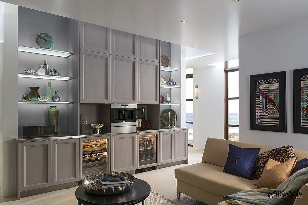 Grey Display Backlit wall unit cabinetry