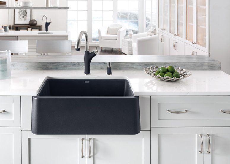Black Sink and Faucet Blanco
