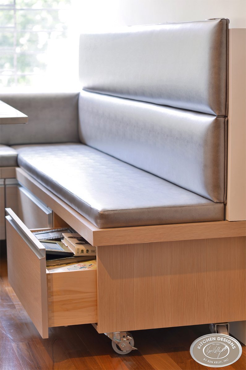 Small modern kitchen apartment bench storage