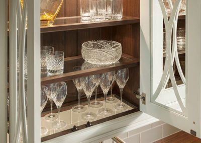 wood and glass shelves kitchen storage
