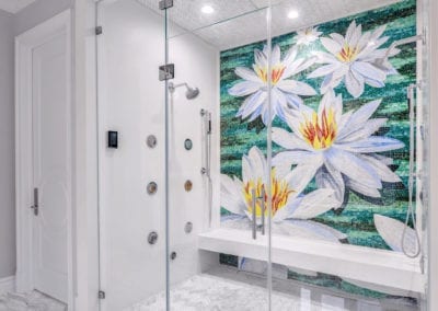 White Master Bathroom, Full Glass Door Shower - Glen Head