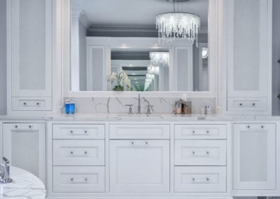 White Master Bathroom, Vanity Mirror Reflection - Glen Head