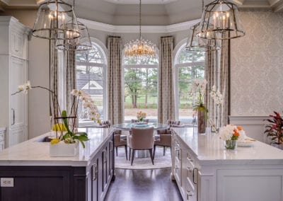 Nordic White Maple Kitchen, Between Islands Upper View - Brookville