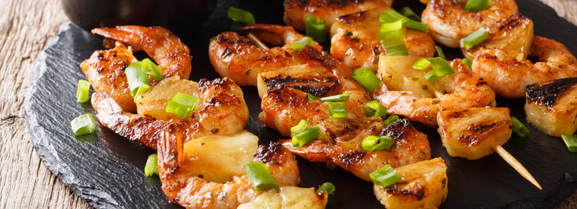 Shrimp & Peach Kebabs with Habanero Honey Glaze