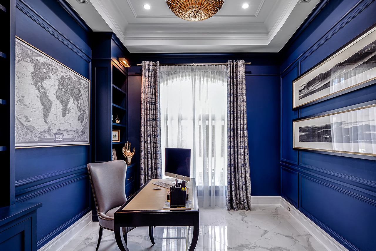 Beautiful Admiral Blue Home Office Design - Home Office Renovation