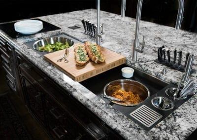 Galley Sink Serve at the IWS5S GT with Large Mixing Bowl and Natural Golden Bamboo Chef's Block