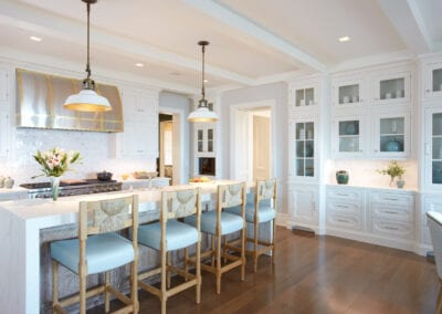 dreamy white kitchen with tall ceilings