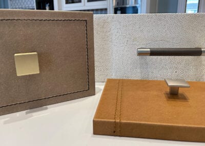 Cabinet Leather Surface, Metal Hardware, Closeup