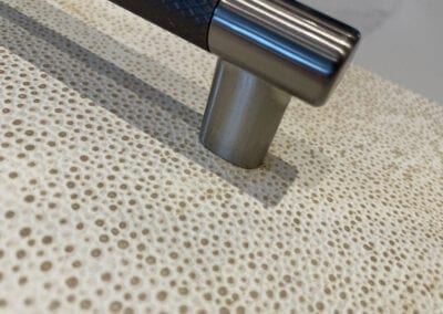 Cabinet Leather Surface, Metal Hardware, Closeup