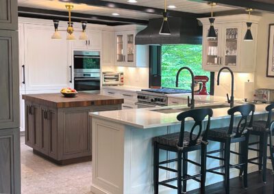 Window View - Wolf Gas Range, Coppersmith Metal Hood, Center Island white Kitchen